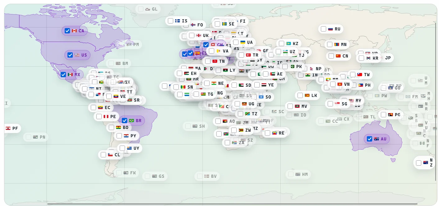 TVHeadend Butler country selection map